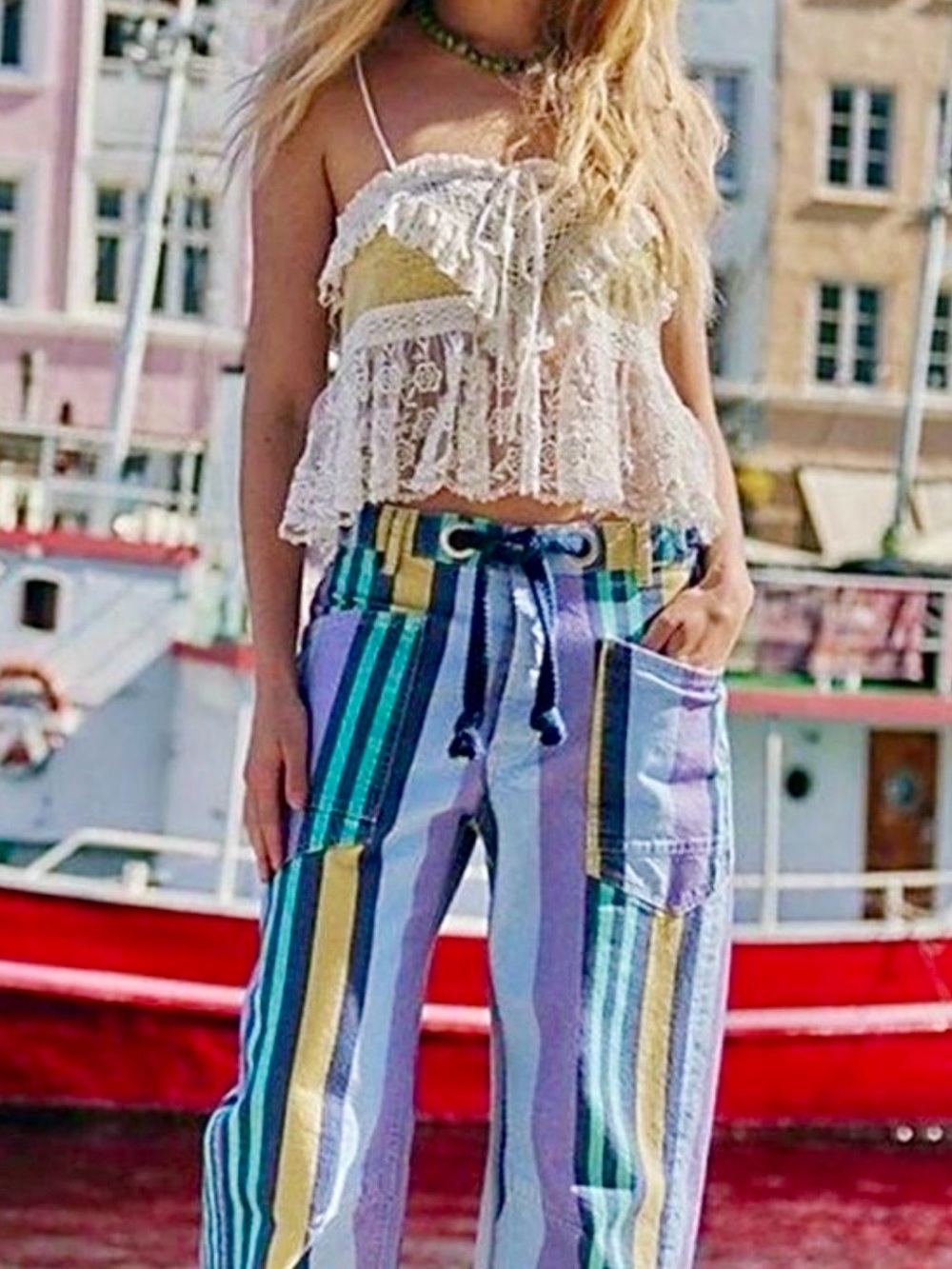 FREE PEOPLE **RARE** Moxie barrel jeans. Periwinkle stripe UNICORN purple, sz 30